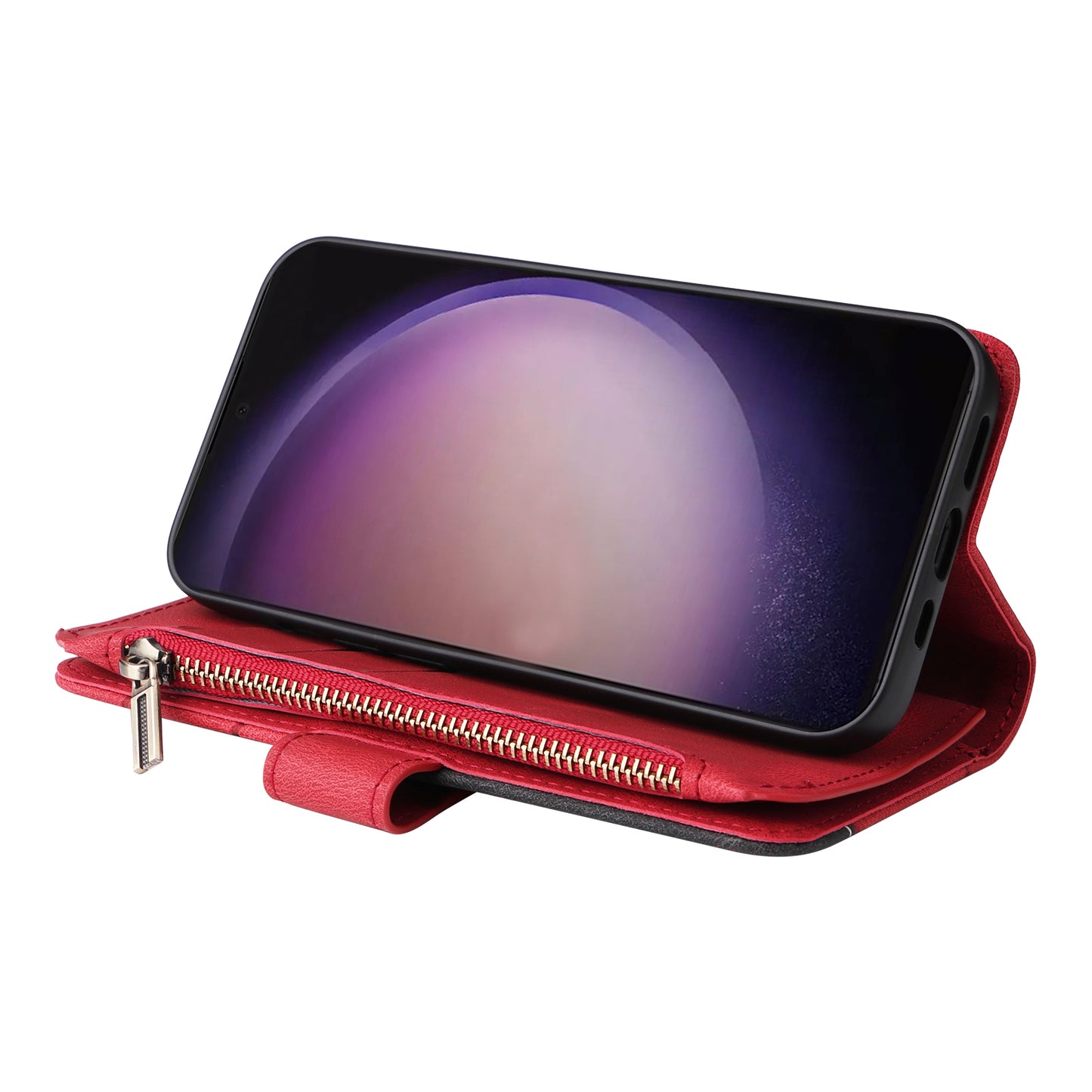 KT Multi-function Series-5 For Samsung Galaxy S24 Ultra Case PU Leather Splicing Wallet Stand Phone Cover - Red