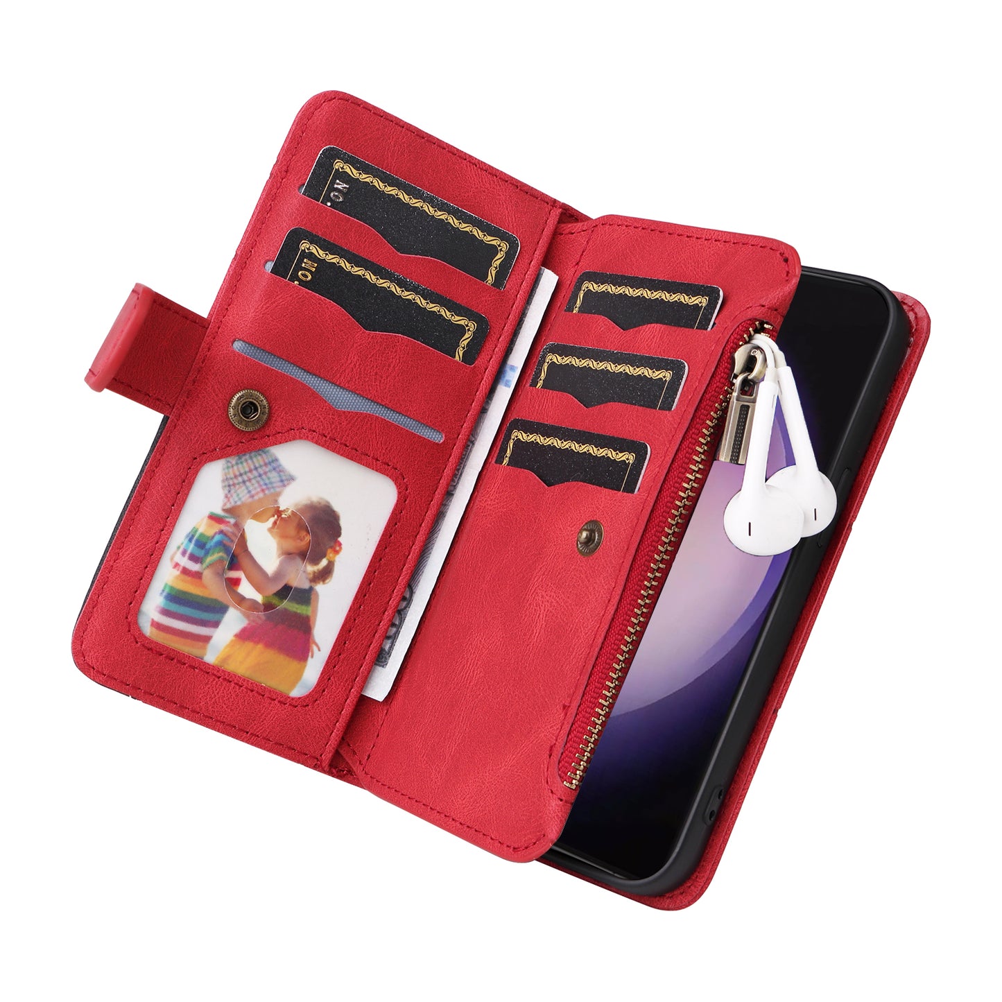 KT Multi-function Series-5 For Samsung Galaxy S24 Ultra Case PU Leather Splicing Wallet Stand Phone Cover - Red