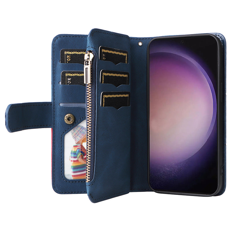 KT Multi-function Series-5 For Samsung Galaxy S24 Ultra Case PU Leather Splicing Wallet Stand Phone Cover - Blue