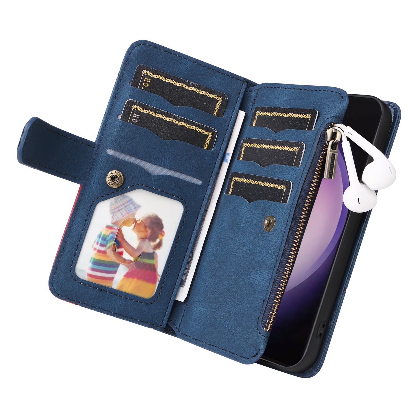 KT Multi-function Series-5 For Samsung Galaxy S24 Ultra Case PU Leather Splicing Wallet Stand Phone Cover - Blue