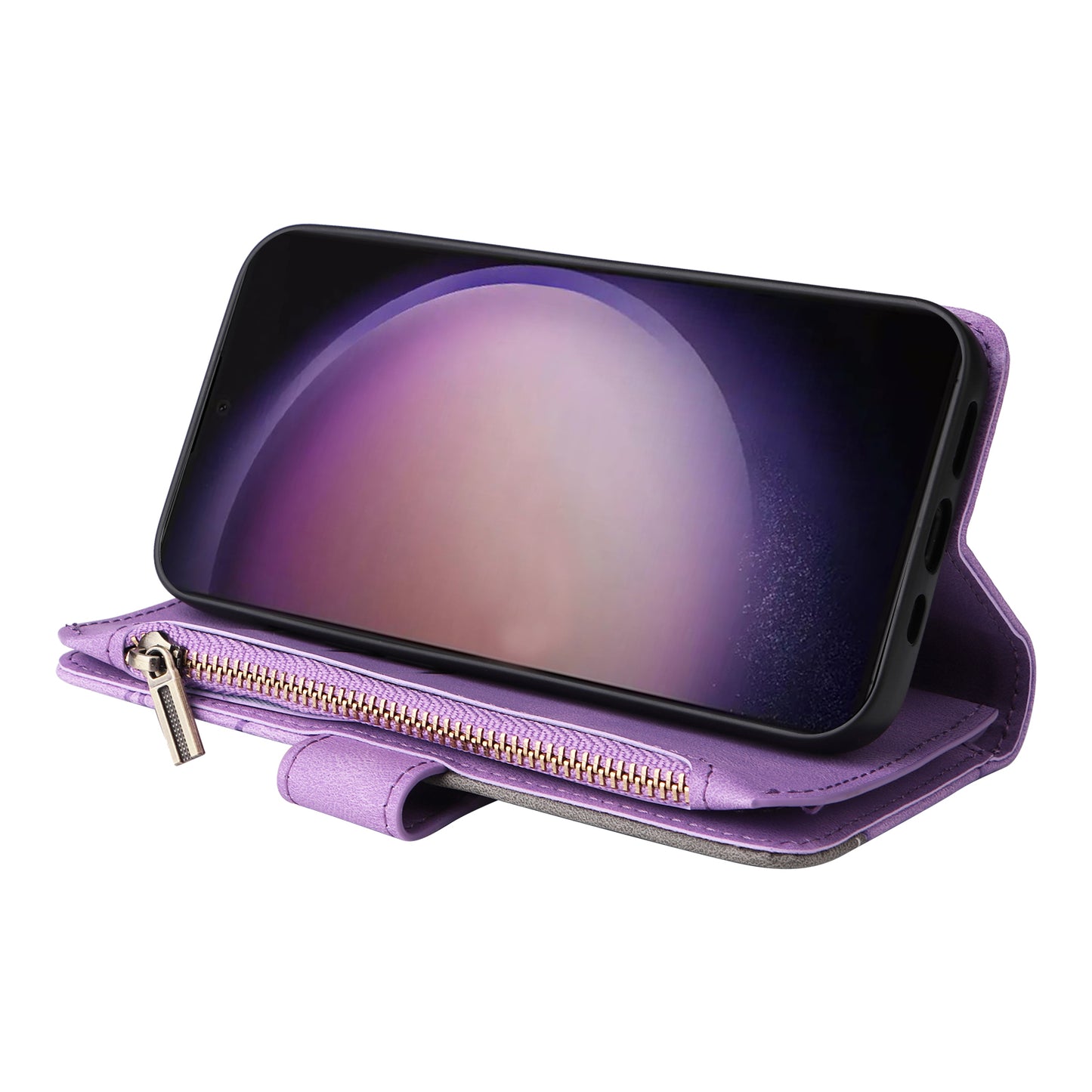 KT Multi-function Series-5 For Samsung Galaxy S24 Ultra Case PU Leather Splicing Wallet Stand Phone Cover - Light Purple