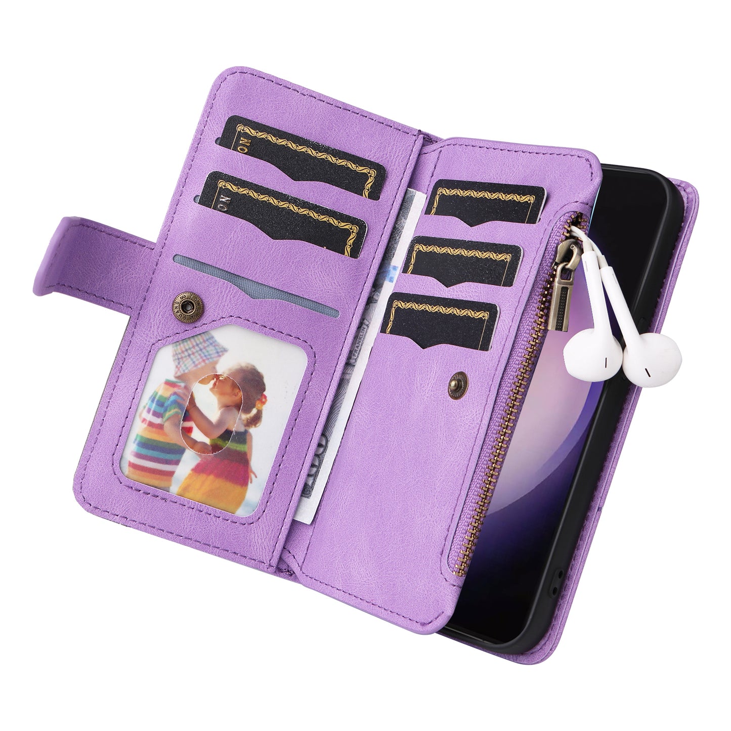 KT Multi-function Series-5 For Samsung Galaxy S24 Ultra Case PU Leather Splicing Wallet Stand Phone Cover - Light Purple