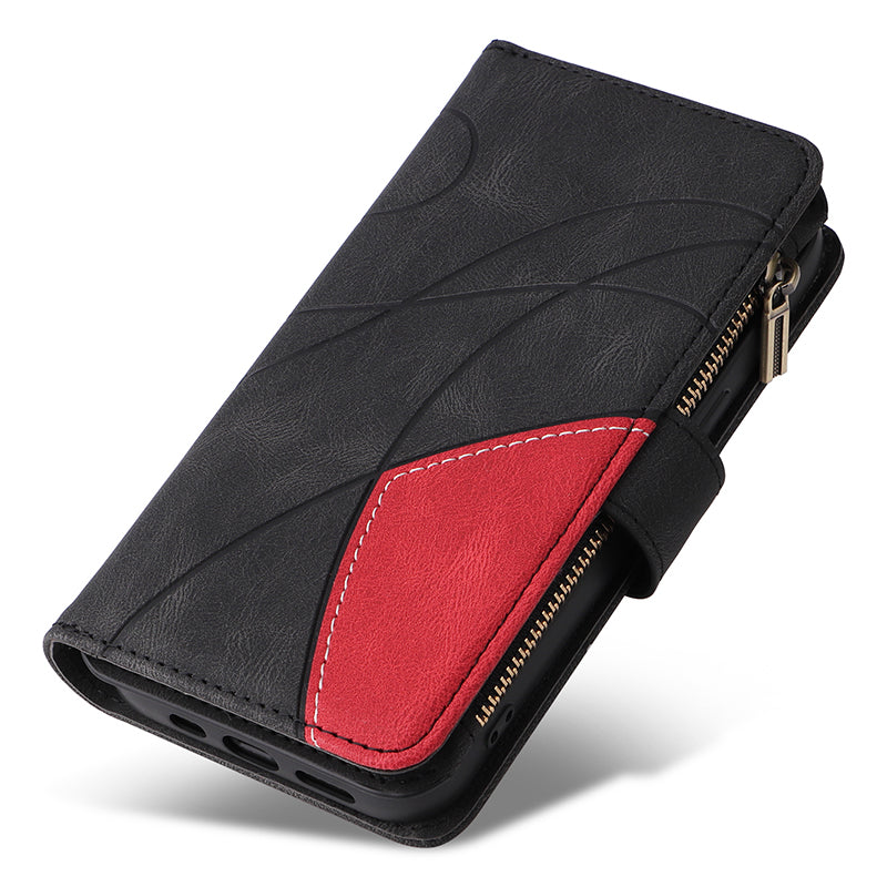 KT Multi-function Series-5 For Samsung Galaxy S24 Ultra Case PU Leather Splicing Wallet Stand Phone Cover - Black