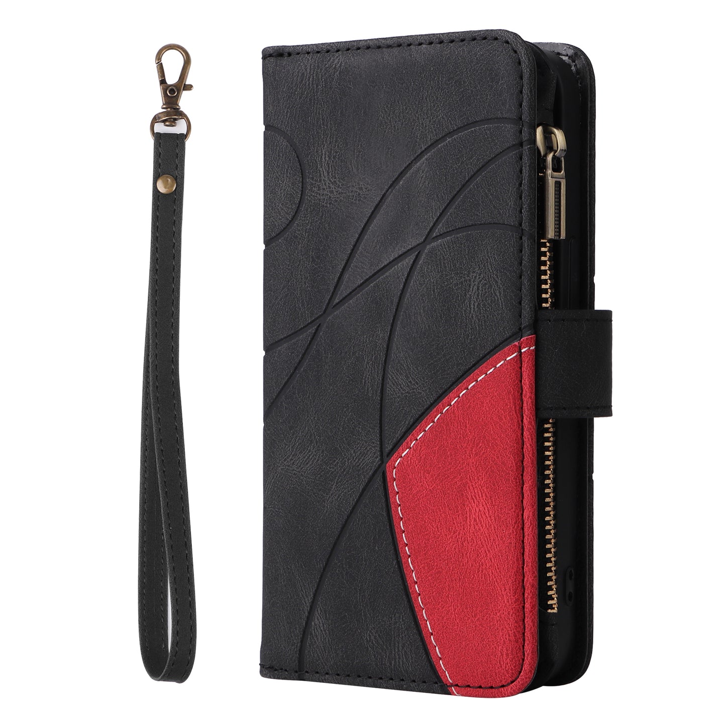 KT Multi-function Series-5 For Samsung Galaxy S24 Ultra Case PU Leather Splicing Wallet Stand Phone Cover - Black