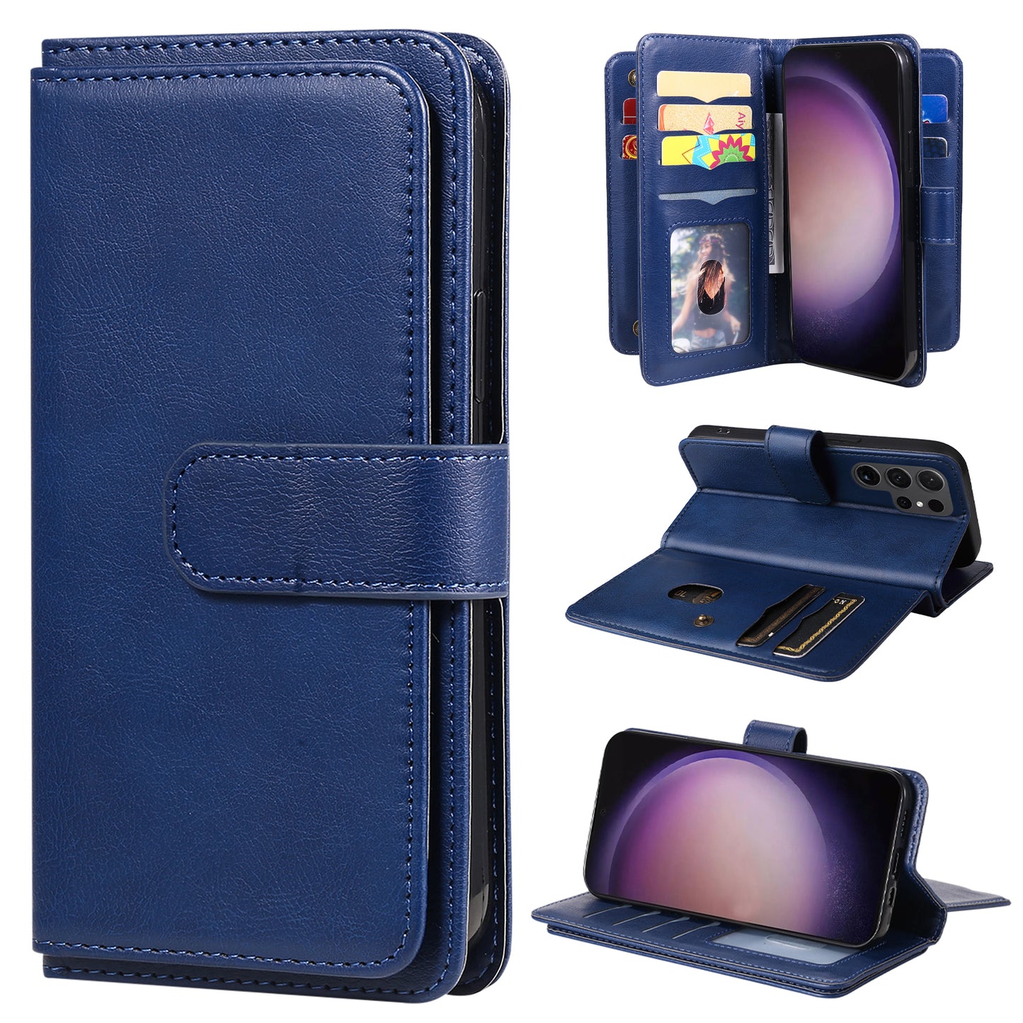 KT Multi-functional Series-1 For Samsung Galaxy S24 Ultra Case Leather Stand Wallet Smartphone Cover - Blue