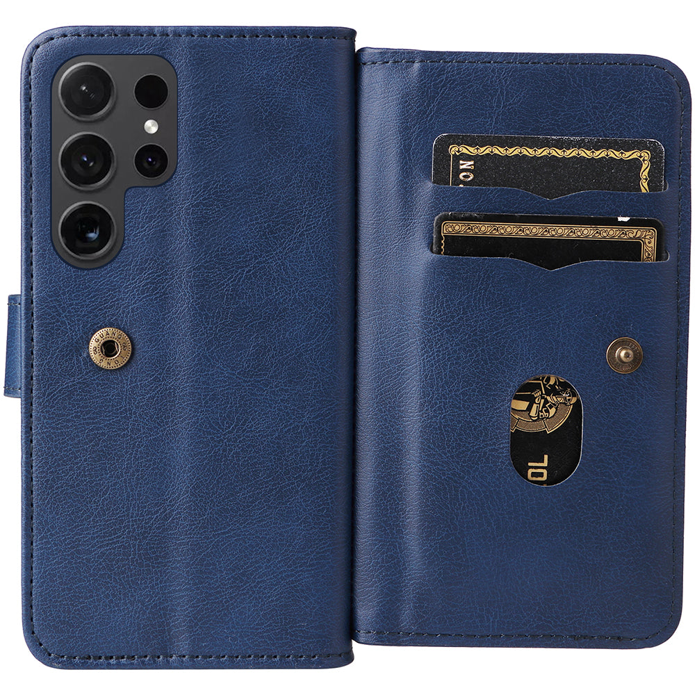 KT Multi-functional Series-1 For Samsung Galaxy S24 Ultra Case Leather Stand Wallet Smartphone Cover - Blue