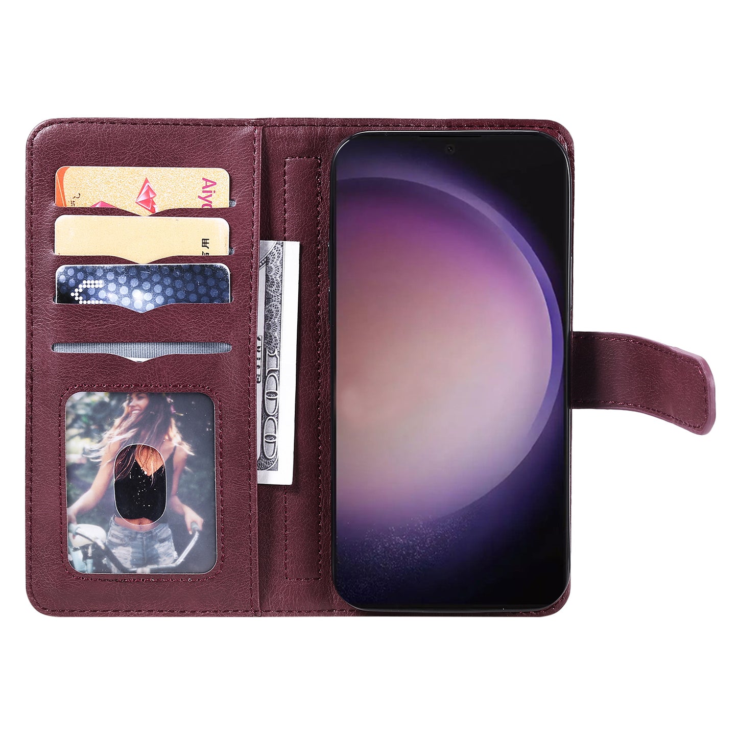 KT Multi-functional Series-1 For Samsung Galaxy S24 Ultra Case Leather Stand Wallet Smartphone Cover - Wine Red