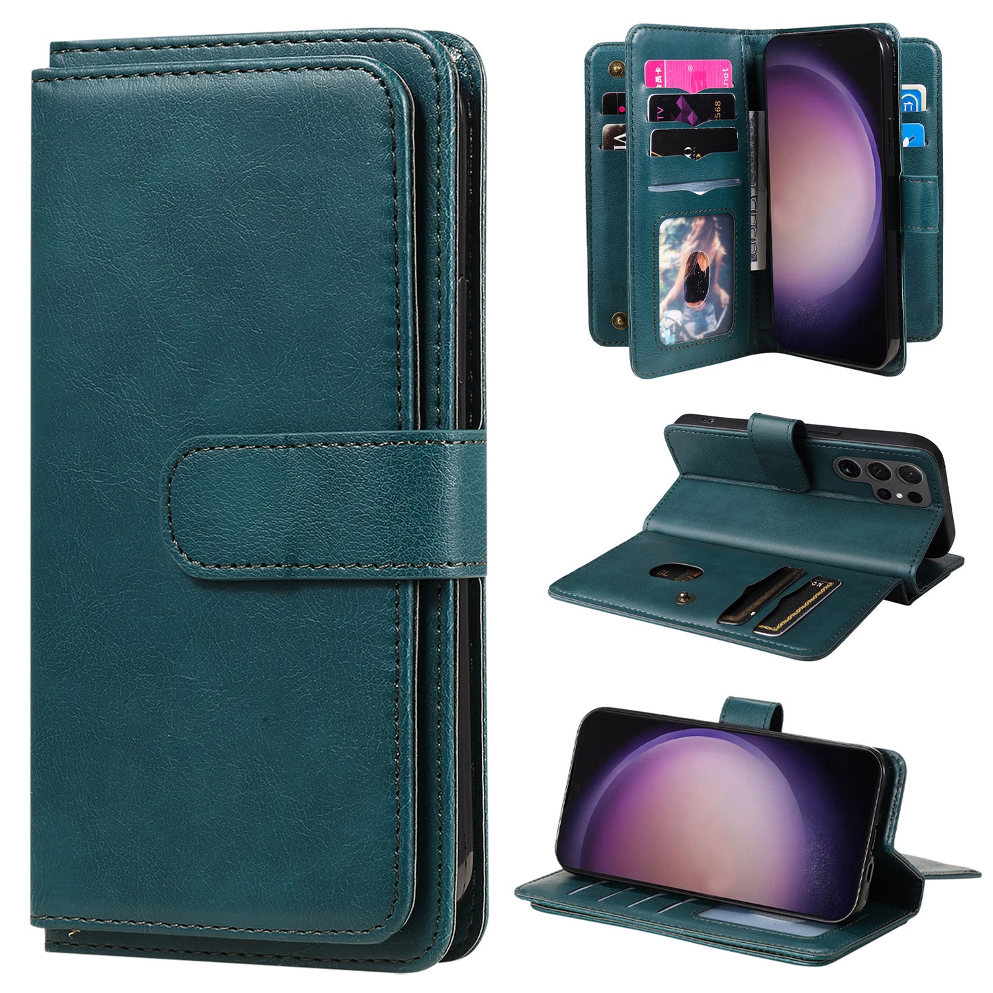 KT Multi-functional Series-1 For Samsung Galaxy S24 Ultra Case Leather Stand Wallet Smartphone Cover - Green