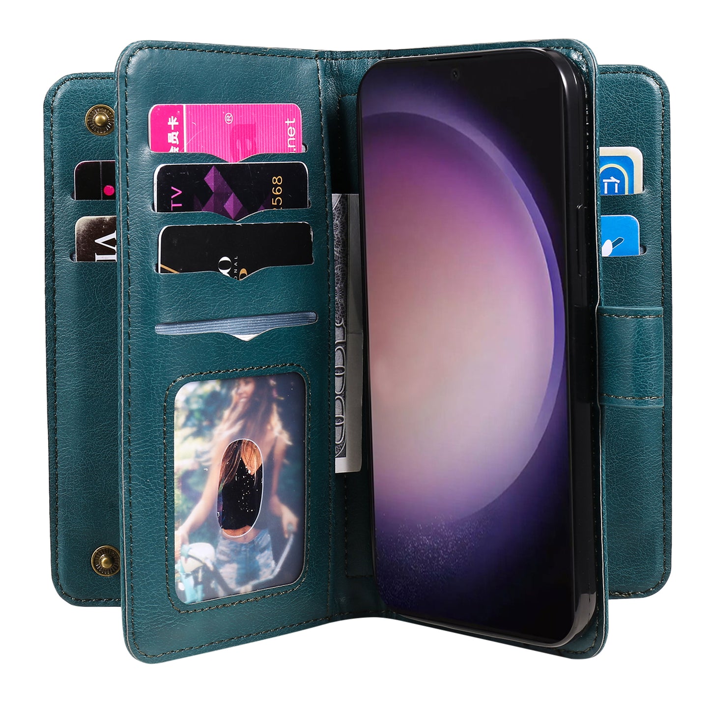 KT Multi-functional Series-1 For Samsung Galaxy S24 Ultra Case Leather Stand Wallet Smartphone Cover - Green