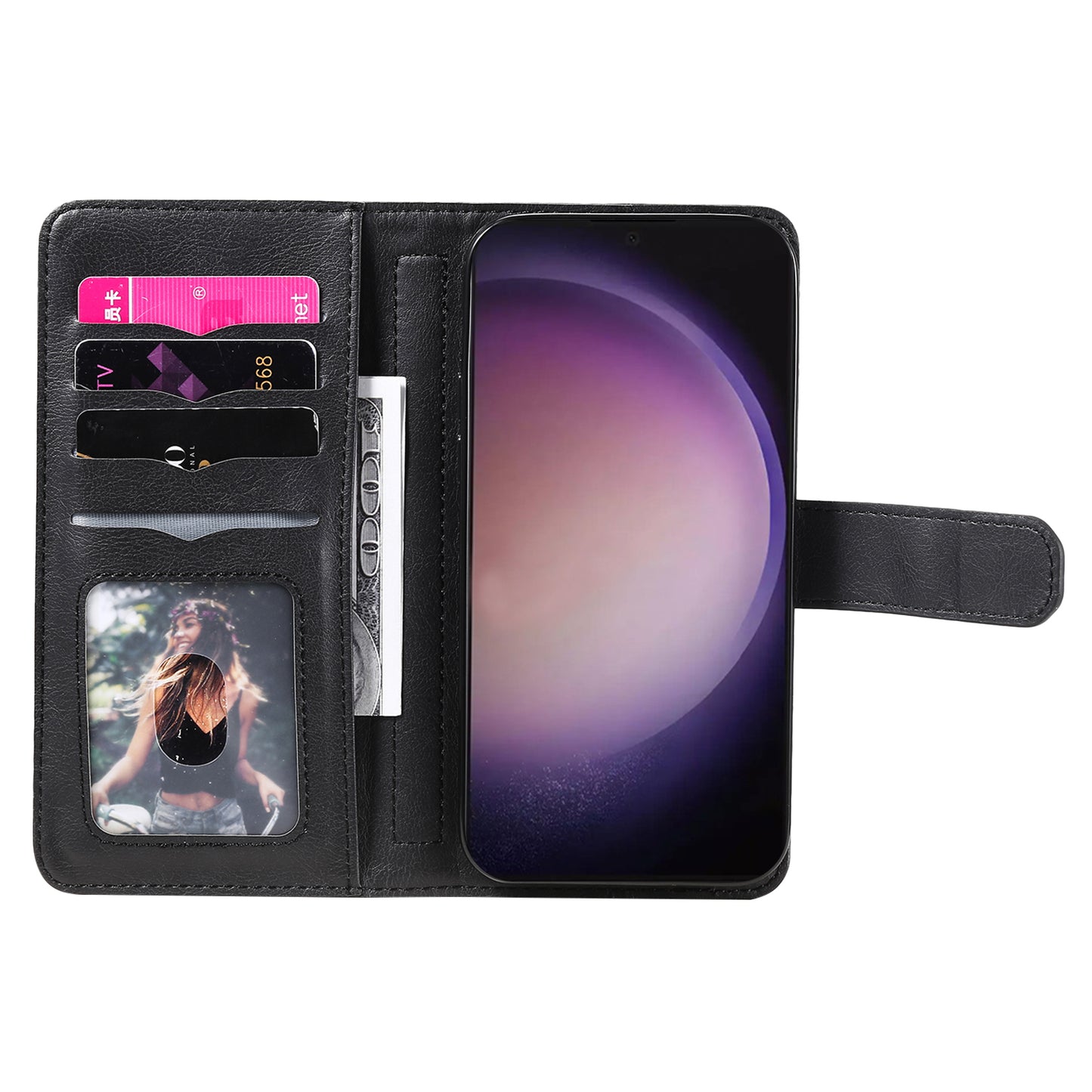 KT Multi-functional Series-1 For Samsung Galaxy S24 Ultra Case Leather Stand Wallet Smartphone Cover - Black