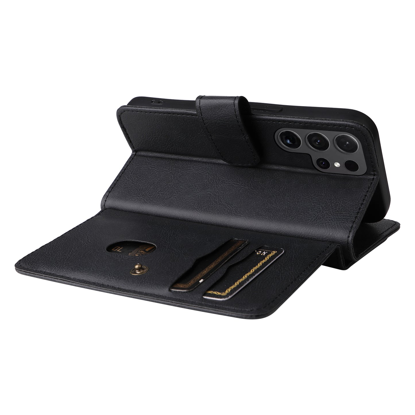 KT Multi-functional Series-1 For Samsung Galaxy S24 Ultra Case Leather Stand Wallet Smartphone Cover - Black