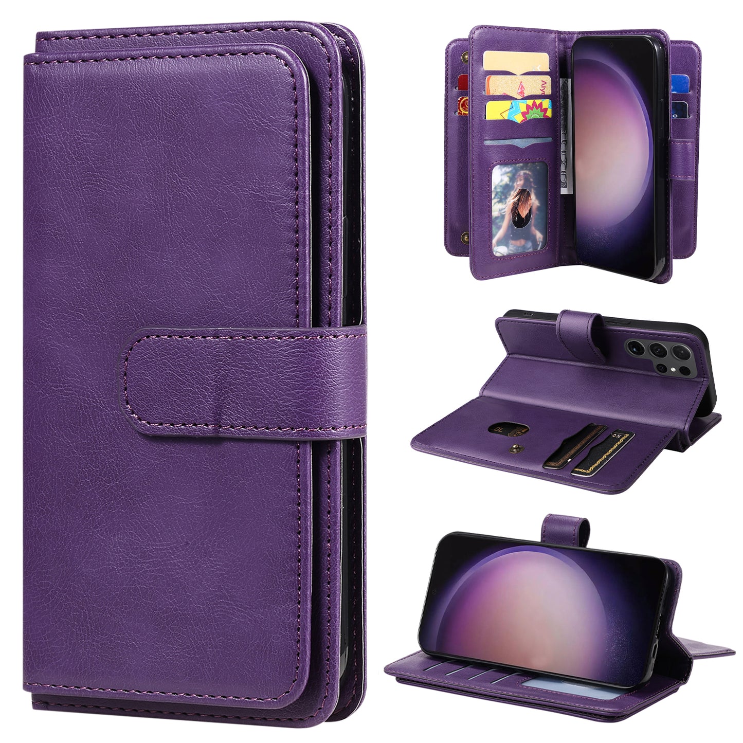 KT Multi-functional Series-1 For Samsung Galaxy S24 Ultra Case Leather Stand Wallet Smartphone Cover - Purple