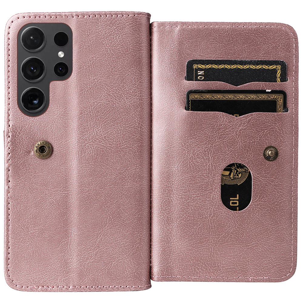 KT Multi-functional Series-1 For Samsung Galaxy S24 Ultra Case Leather Stand Wallet Smartphone Cover - Rose Gold
