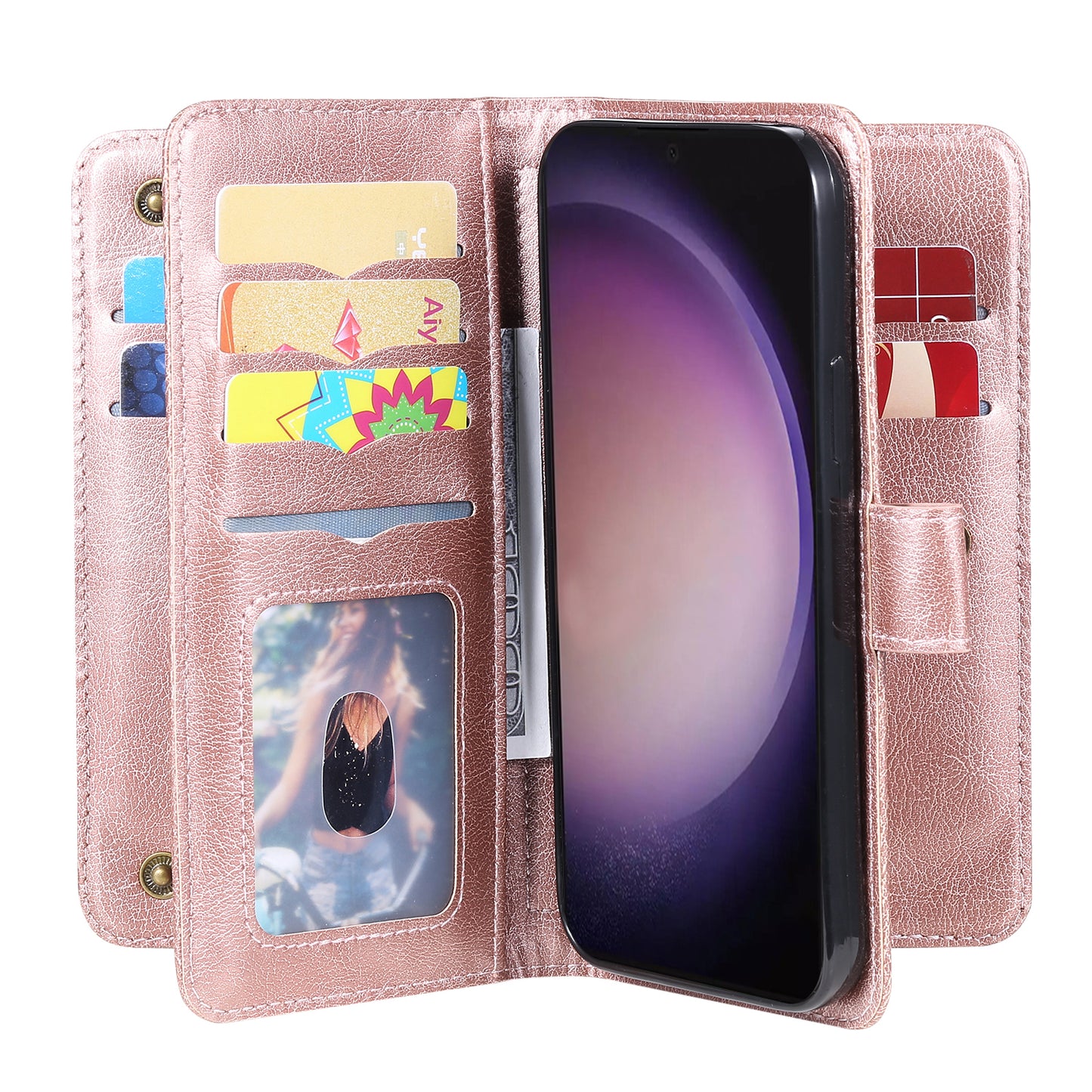 KT Multi-functional Series-1 For Samsung Galaxy S24 Ultra Case Leather Stand Wallet Smartphone Cover - Rose Gold