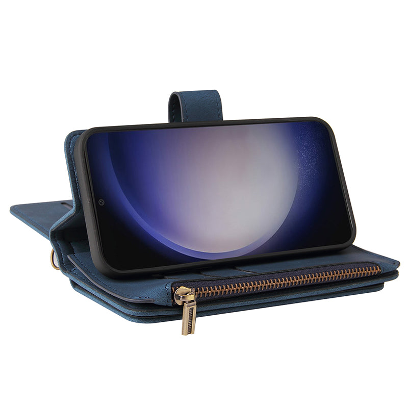 KT Multi-Functional Series-2 For Samsung Galaxy S24+ Cover Zipper Wallet Multiple Card Slots Phone Case - Blue