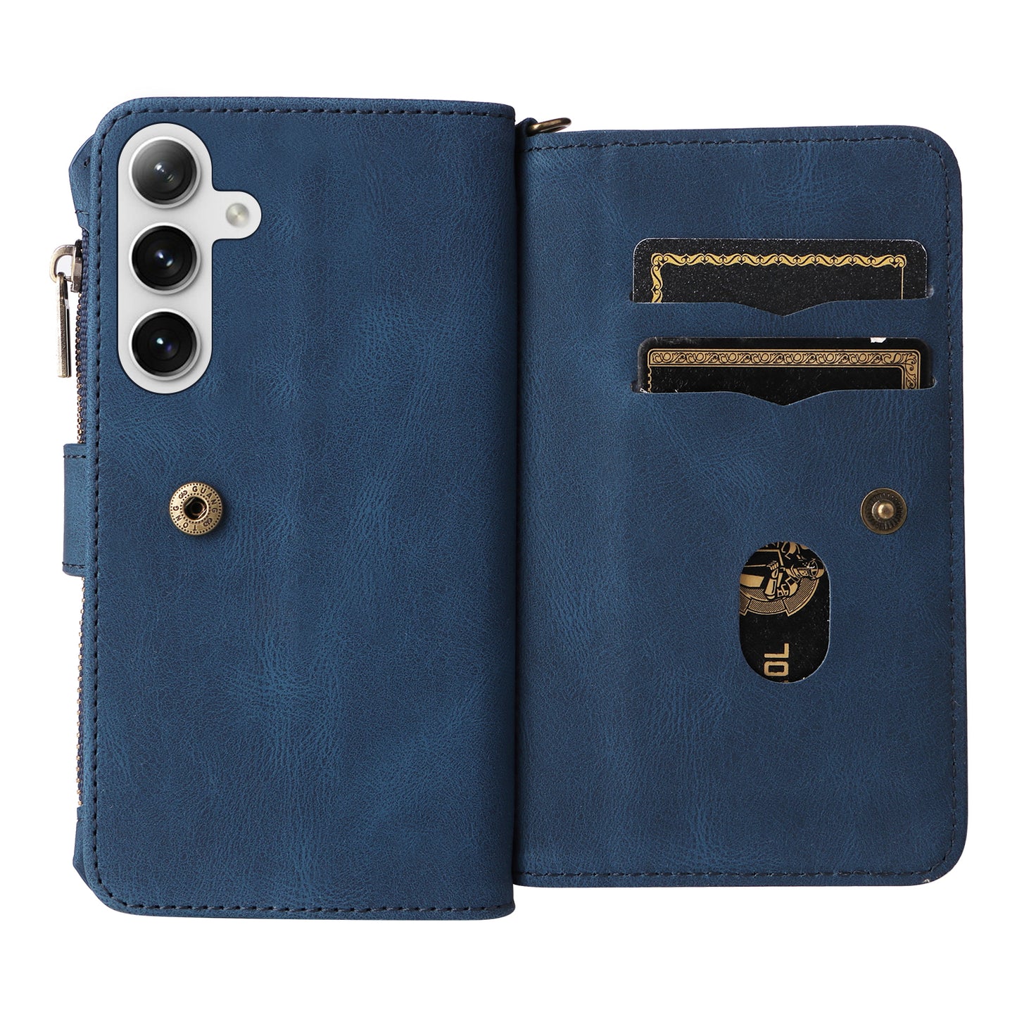 KT Multi-Functional Series-2 For Samsung Galaxy S24+ Cover Zipper Wallet Multiple Card Slots Phone Case - Blue