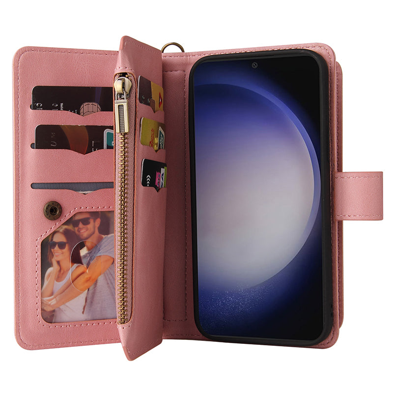 KT Multi-Functional Series-2 For Samsung Galaxy S24+ Cover Zipper Wallet Multiple Card Slots Phone Case - Pink