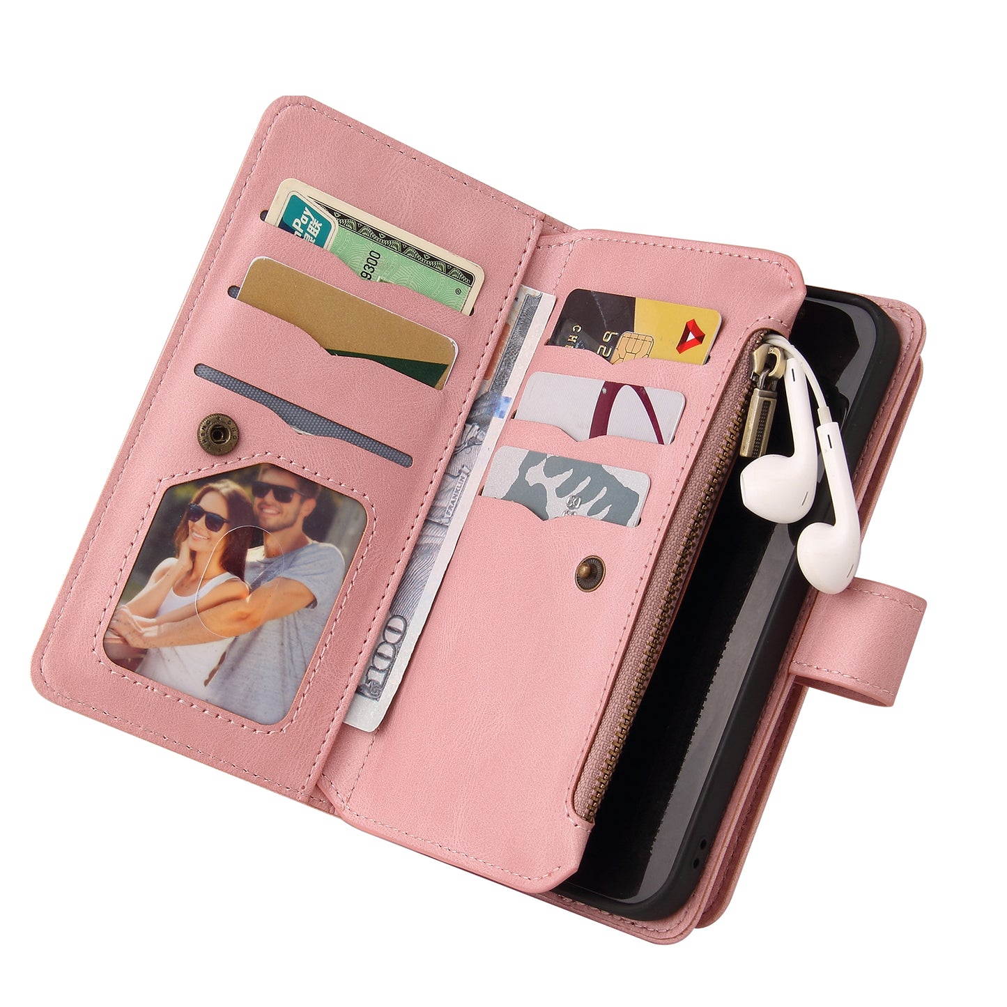 KT Multi-Functional Series-2 For Samsung Galaxy S24+ Cover Zipper Wallet Multiple Card Slots Phone Case - Pink