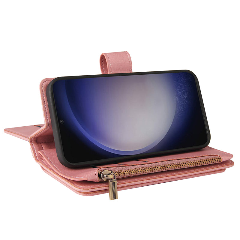 KT Multi-Functional Series-2 For Samsung Galaxy S24 Cover Multiple Card Slots Leather Wallet Phone Case - Pink