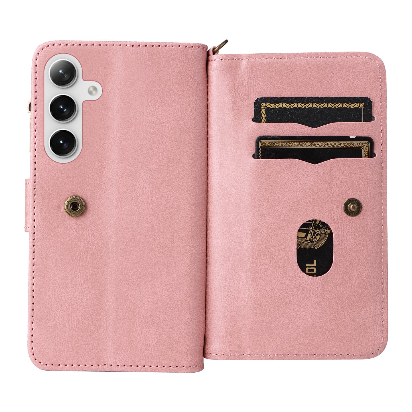 KT Multi-Functional Series-2 For Samsung Galaxy S24 Cover Multiple Card Slots Leather Wallet Phone Case - Pink