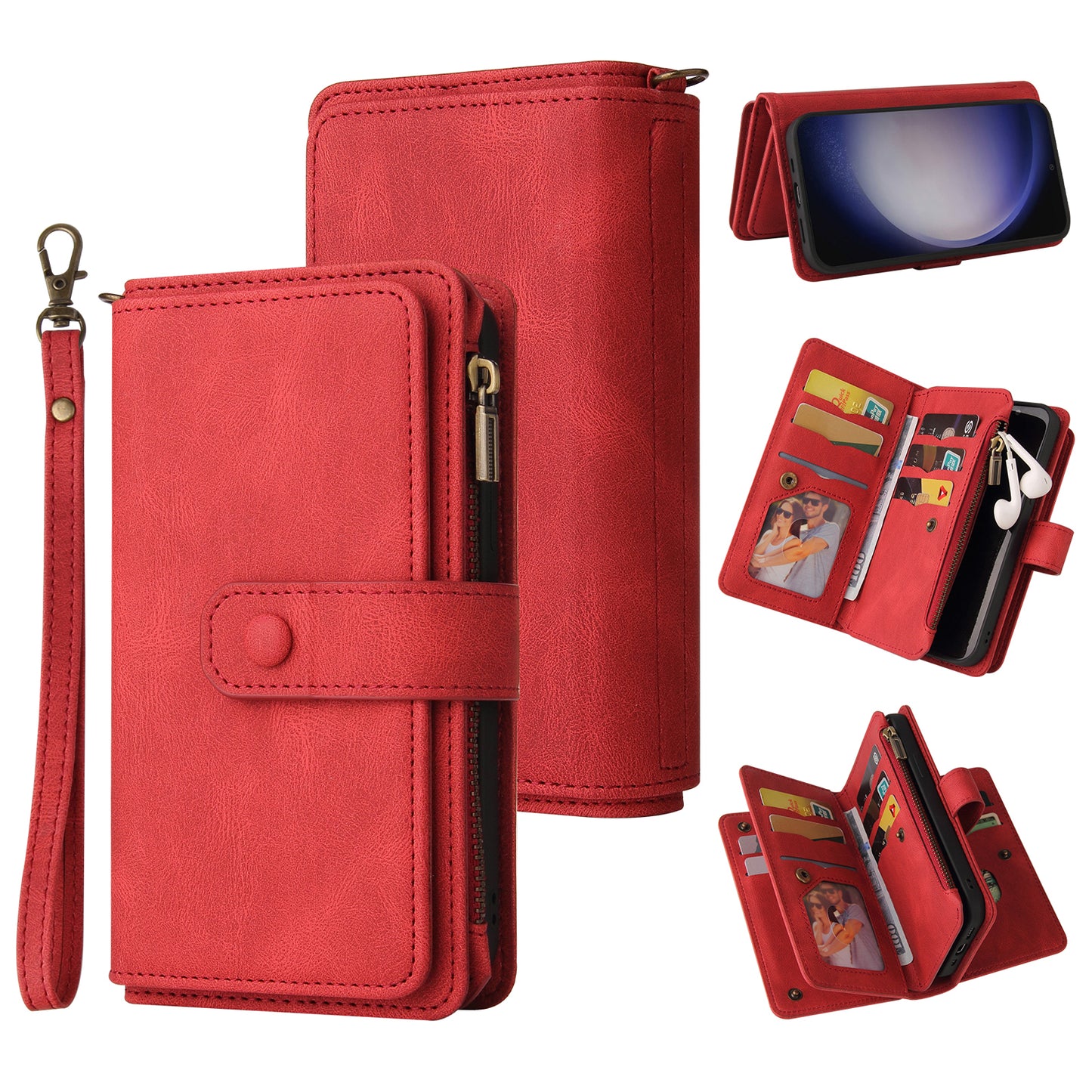 KT Multi-Functional Series-2 For Samsung Galaxy S24 Cover Multiple Card Slots Leather Wallet Phone Case - Red