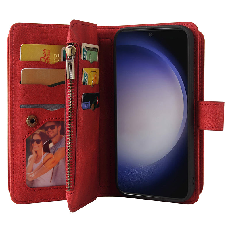 KT Multi-Functional Series-2 For Samsung Galaxy S24 Cover Multiple Card Slots Leather Wallet Phone Case - Red