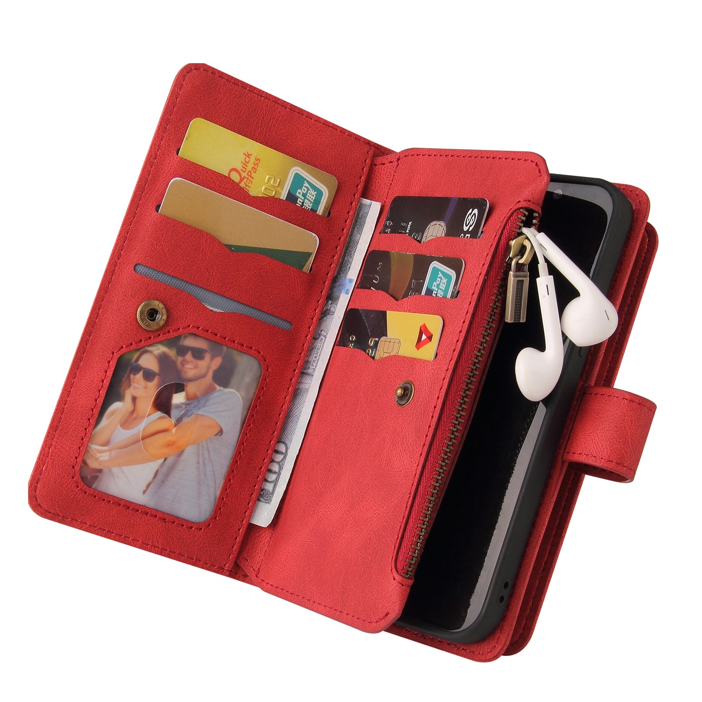 KT Multi-Functional Series-2 For Samsung Galaxy S24 Cover Multiple Card Slots Leather Wallet Phone Case - Red