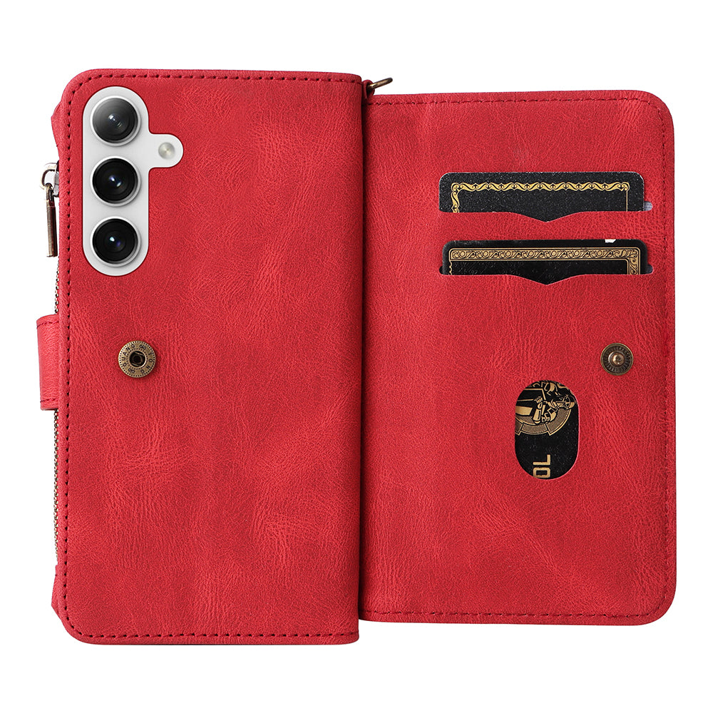 KT Multi-Functional Series-2 For Samsung Galaxy S24 Cover Multiple Card Slots Leather Wallet Phone Case - Red