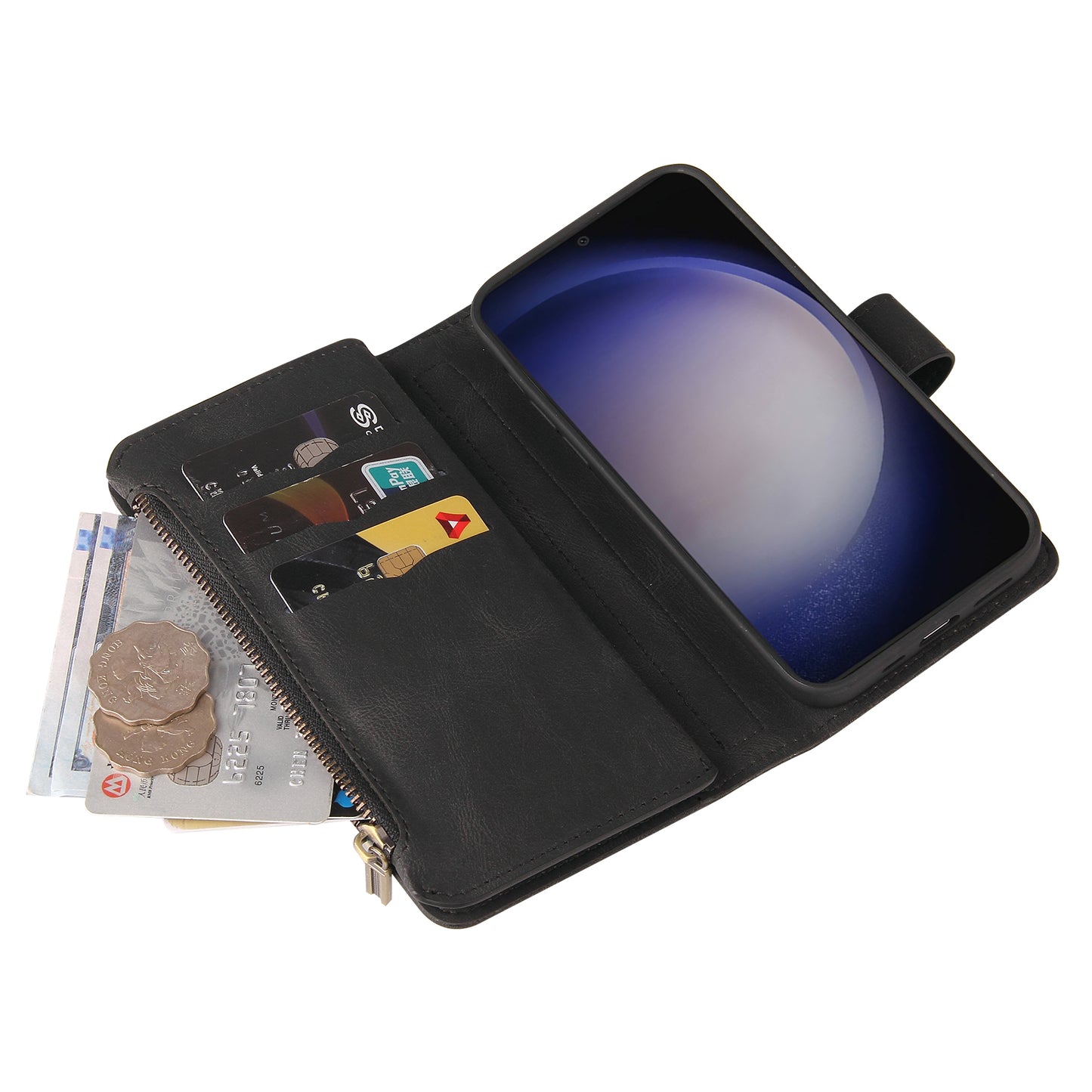 KT Multi-Functional Series-2 For Samsung Galaxy S24 Cover Multiple Card Slots Leather Wallet Phone Case - Black
