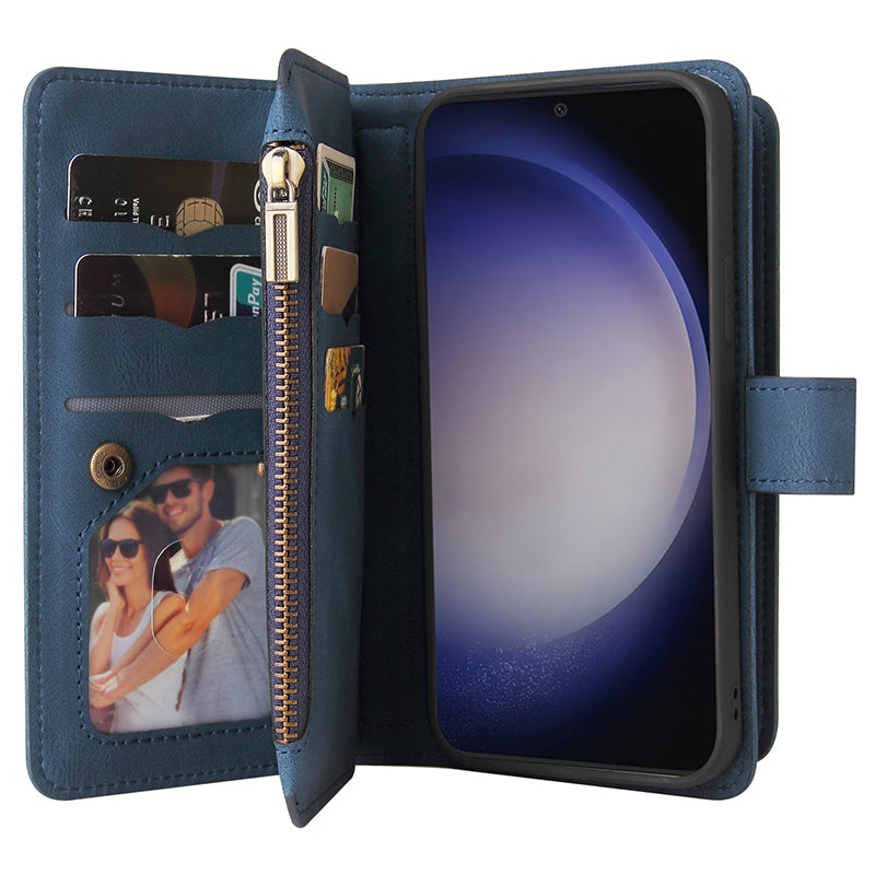 KT Multi-Functional Series-2 For Samsung Galaxy S24 Cover Multiple Card Slots Leather Wallet Phone Case - Blue