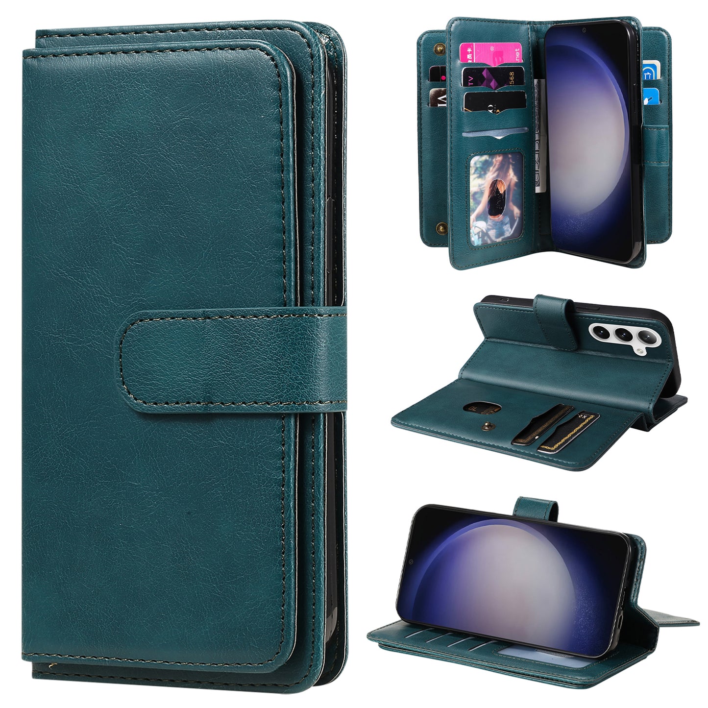 KT Multi-functional Series-1 For Samsung Galaxy S24 Case Multiple Card Slots Leather Phone Cover - Green