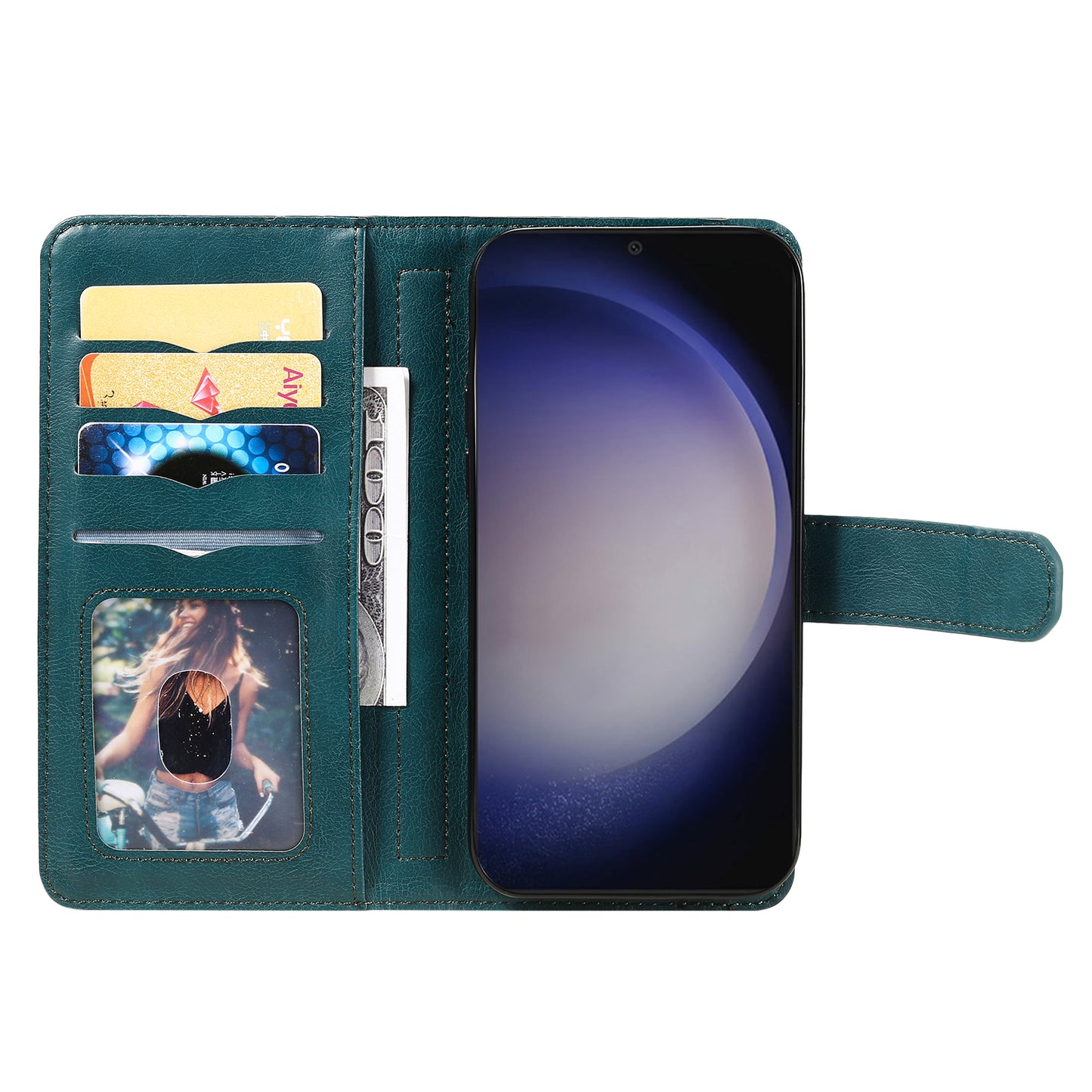 KT Multi-functional Series-1 For Samsung Galaxy S24 Case Multiple Card Slots Leather Phone Cover - Green