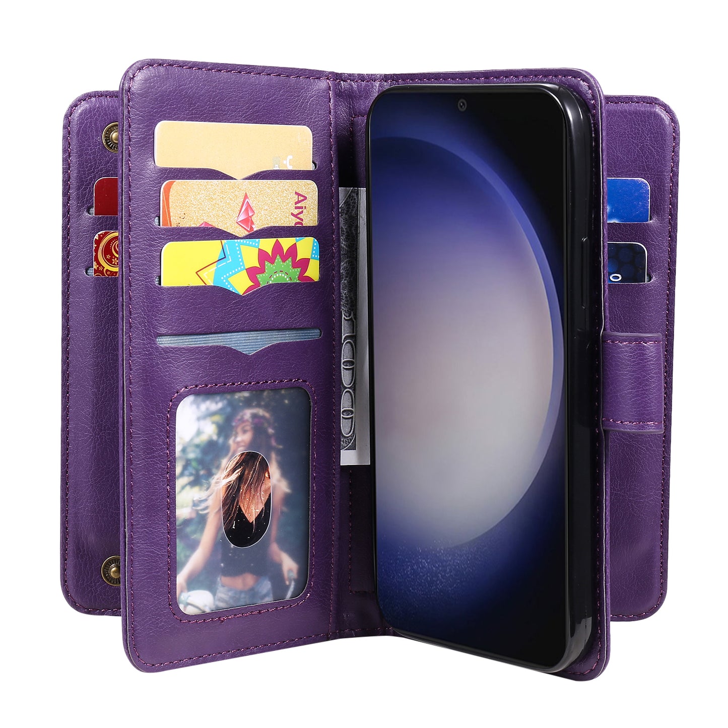 KT Multi-functional Series-1 For Samsung Galaxy S24 Case Multiple Card Slots Leather Phone Cover - Purple