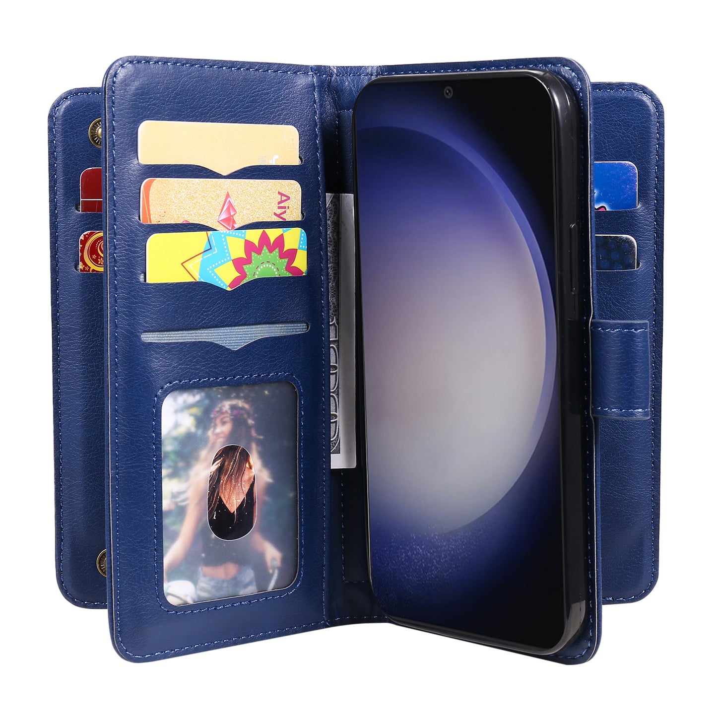 KT Multi-functional Series-1 For Samsung Galaxy S24 Case Multiple Card Slots Leather Phone Cover - Blue