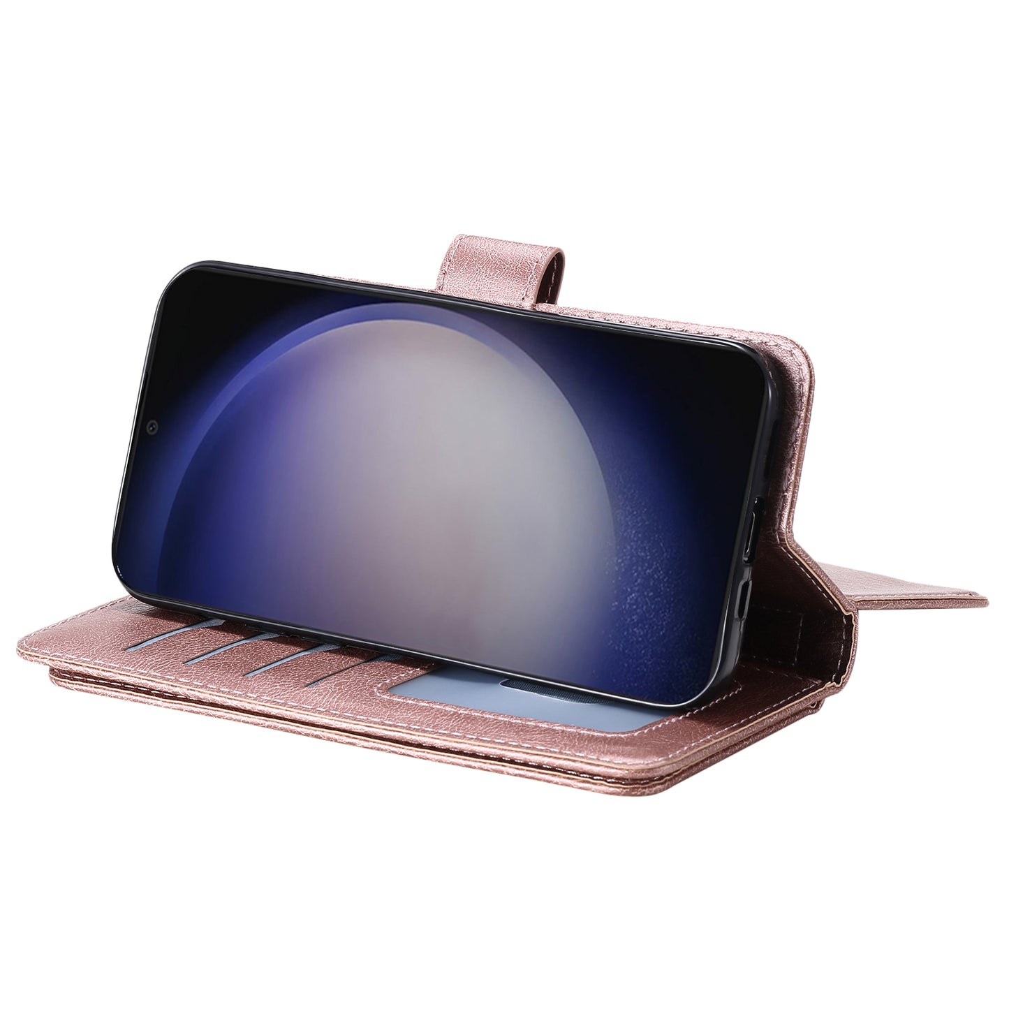 KT Multi-functional Series-1 For Samsung Galaxy S24 Case Multiple Card Slots Leather Phone Cover - Rose Gold