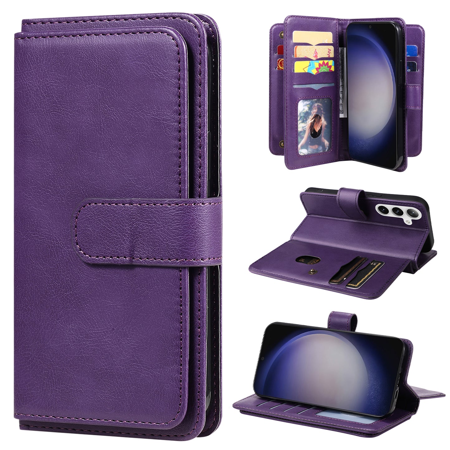 KT Multi-functional Series-1 For Samsung Galaxy S24+ Case Leather Anti-fall Phone Cover with 10 Card Slots - Purple