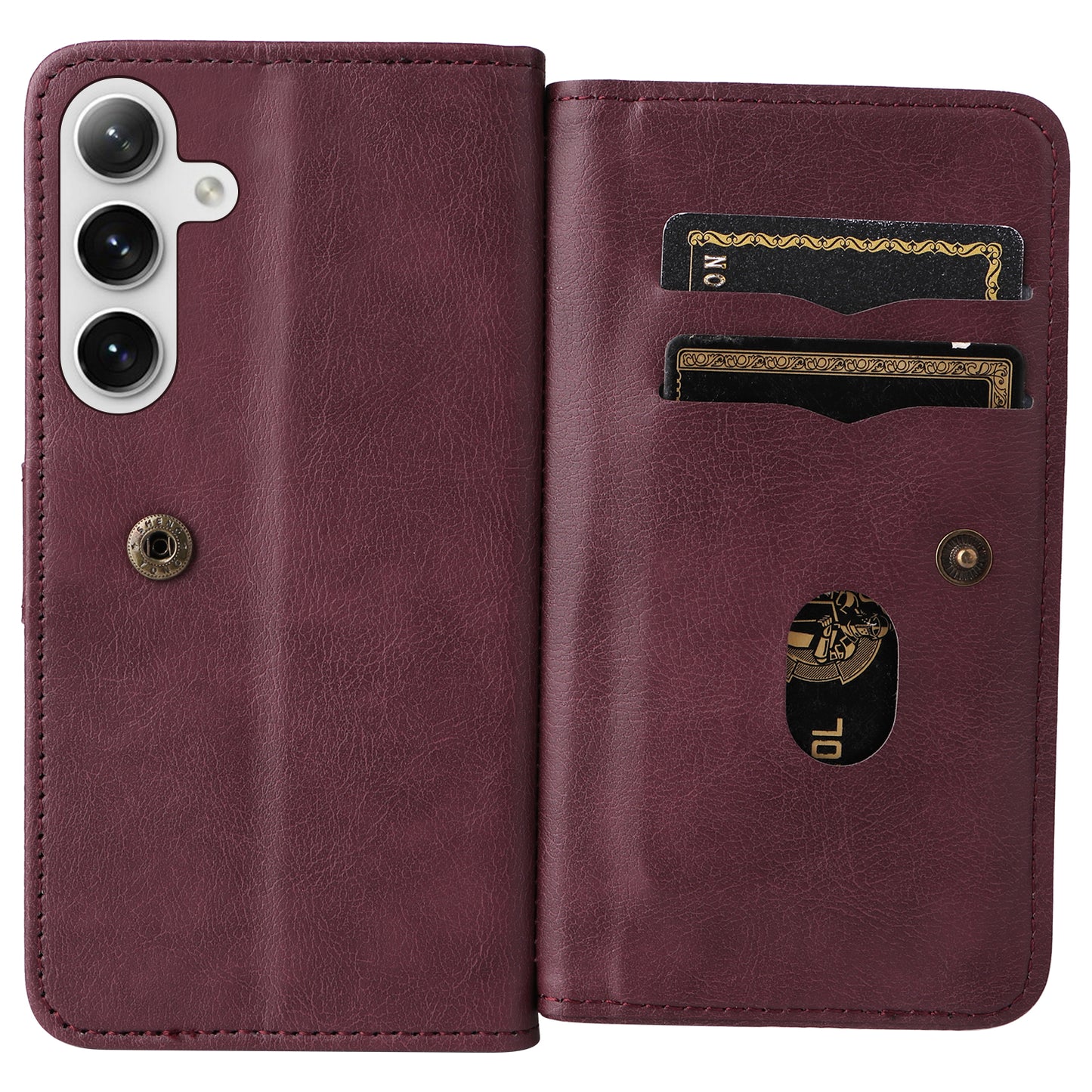 KT Multi-functional Series-1 For Samsung Galaxy S24+ Case Leather Anti-fall Phone Cover with 10 Card Slots - Wine Red