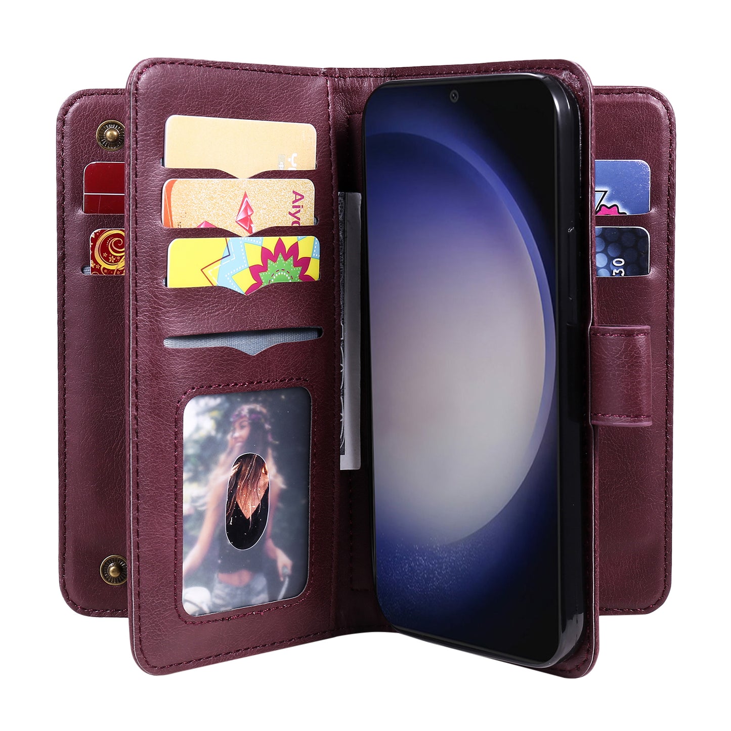 KT Multi-functional Series-1 For Samsung Galaxy S24+ Case Leather Anti-fall Phone Cover with 10 Card Slots - Wine Red