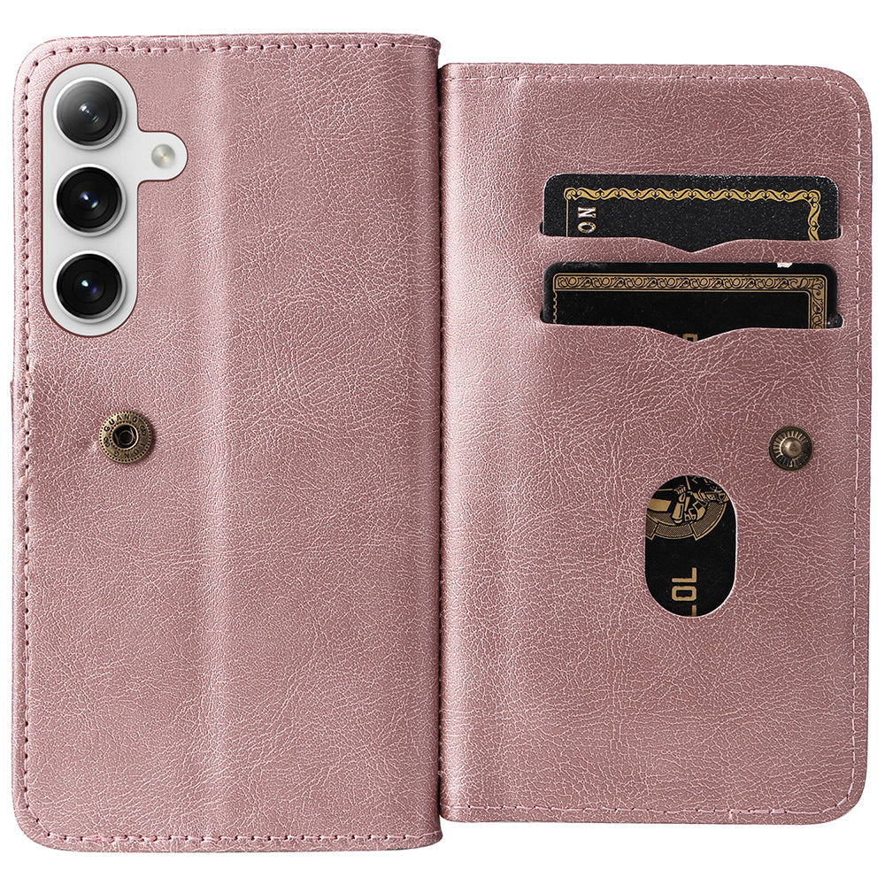 KT Multi-functional Series-1 For Samsung Galaxy S24+ Case Leather Anti-fall Phone Cover with 10 Card Slots - Rose Gold