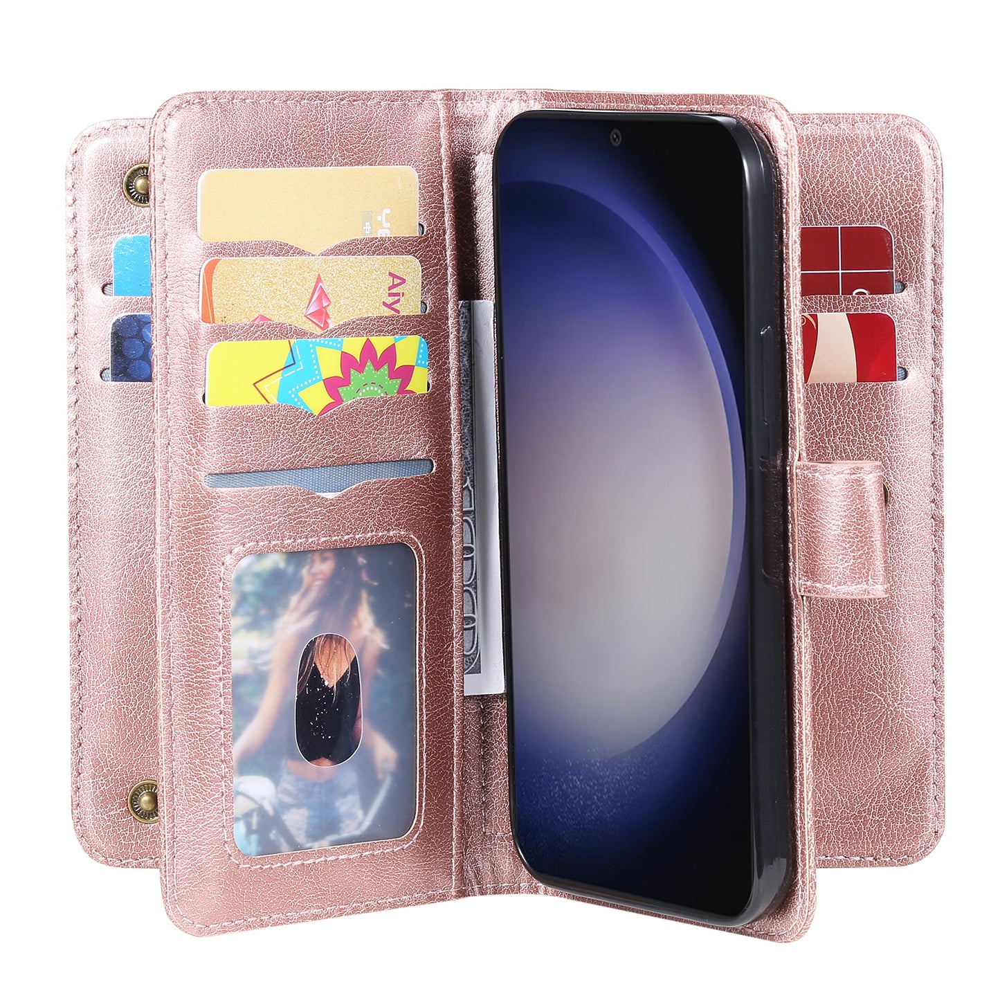 KT Multi-functional Series-1 For Samsung Galaxy S24+ Case Leather Anti-fall Phone Cover with 10 Card Slots - Rose Gold