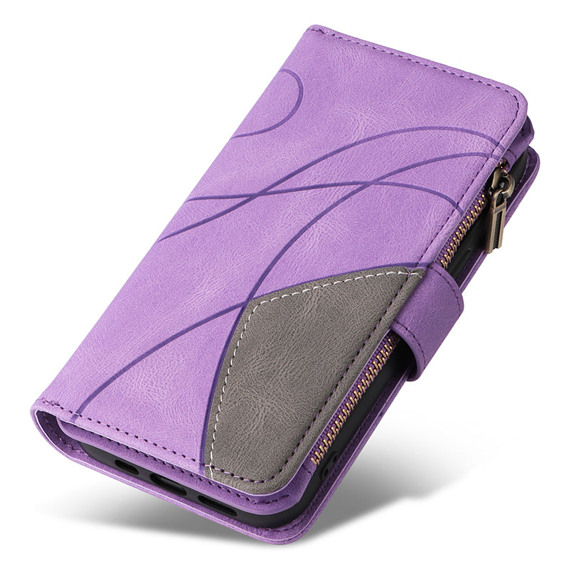 KT Multi-function Series-5 Phone Shell For Samsung Galaxy S24 Leather Wallet Stand Case 9 Card Slots Cover - Light Purple