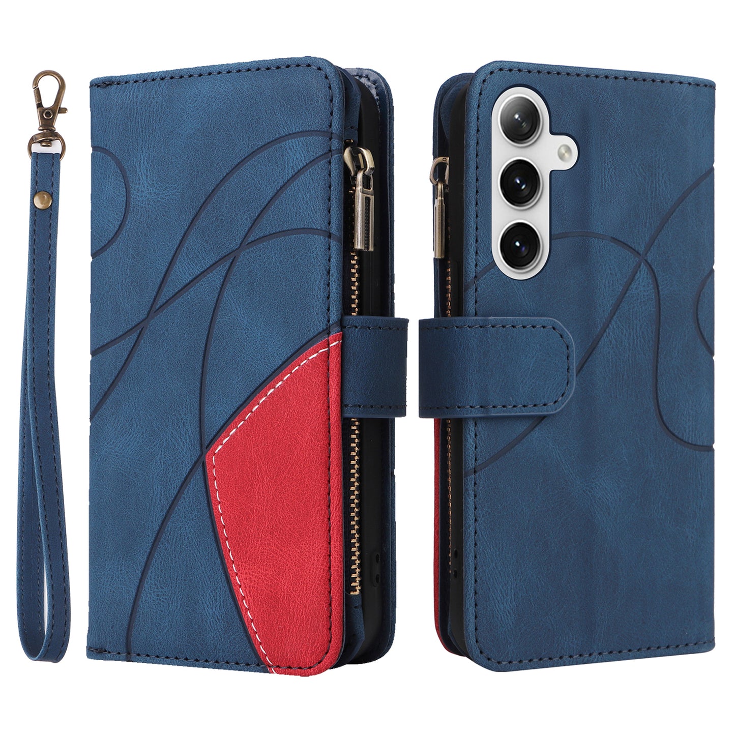 KT Multi-function Series-5 Phone Shell For Samsung Galaxy S24 Leather Wallet Stand Case 9 Card Slots Cover - Blue