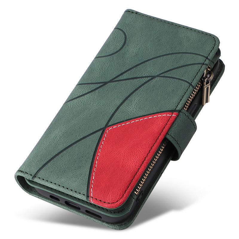 KT Multi-function Series-5 Phone Shell For Samsung Galaxy S24 Leather Wallet Stand Case 9 Card Slots Cover - Green
