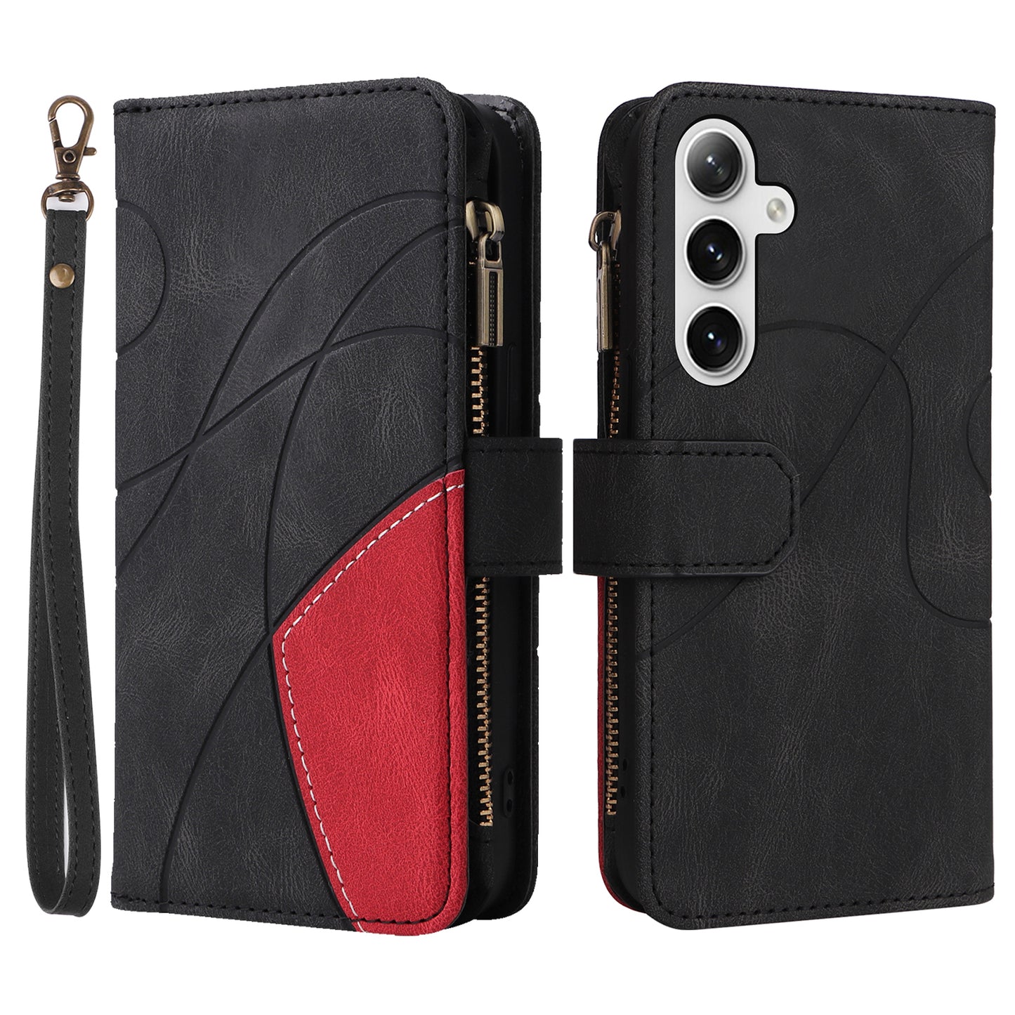 KT Multi-function Series-5 Phone Shell For Samsung Galaxy S24 Leather Wallet Stand Case 9 Card Slots Cover - Black
