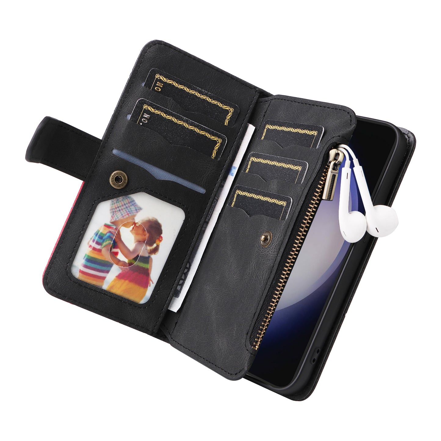 KT Multi-function Series-5 For Samsung Galaxy S24+ Case Anti-Scratch Leather Phone Stand Cover Wallet - Black