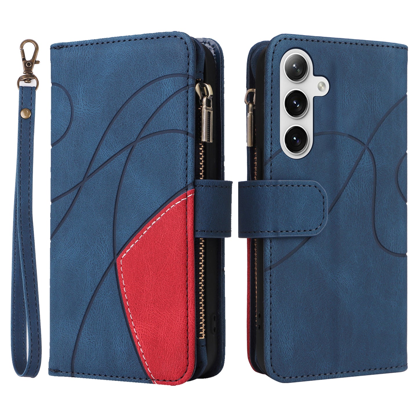 KT Multi-function Series-5 For Samsung Galaxy S24+ Case Anti-Scratch Leather Phone Stand Cover Wallet - Blue