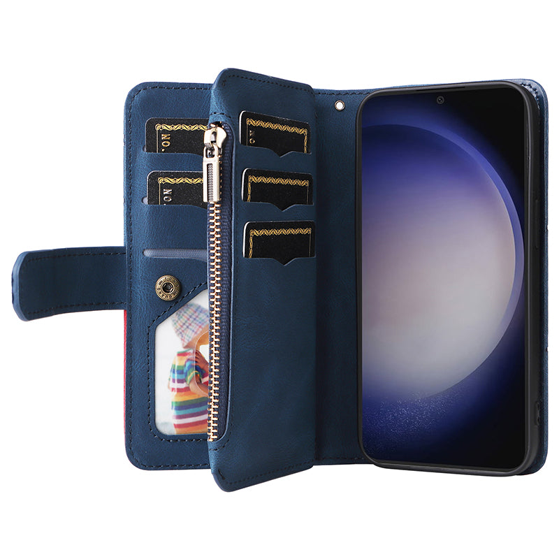 KT Multi-function Series-5 For Samsung Galaxy S24+ Case Anti-Scratch Leather Phone Stand Cover Wallet - Blue