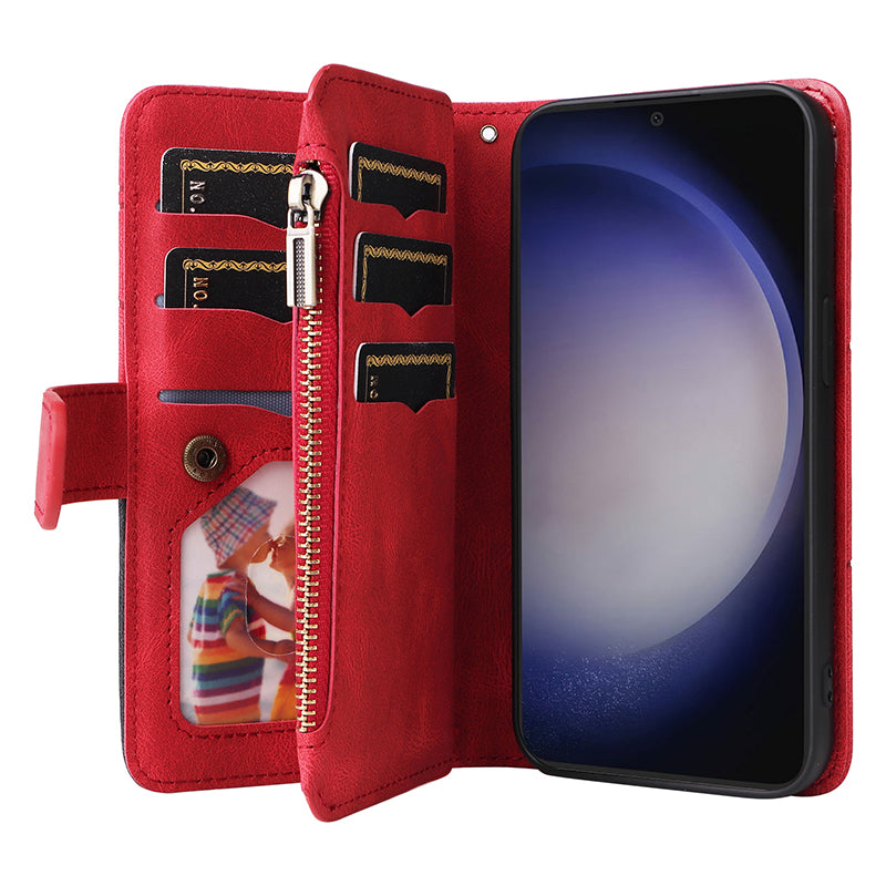 KT Multi-function Series-5 For Samsung Galaxy S24+ Case Anti-Scratch Leather Phone Stand Cover Wallet - Red