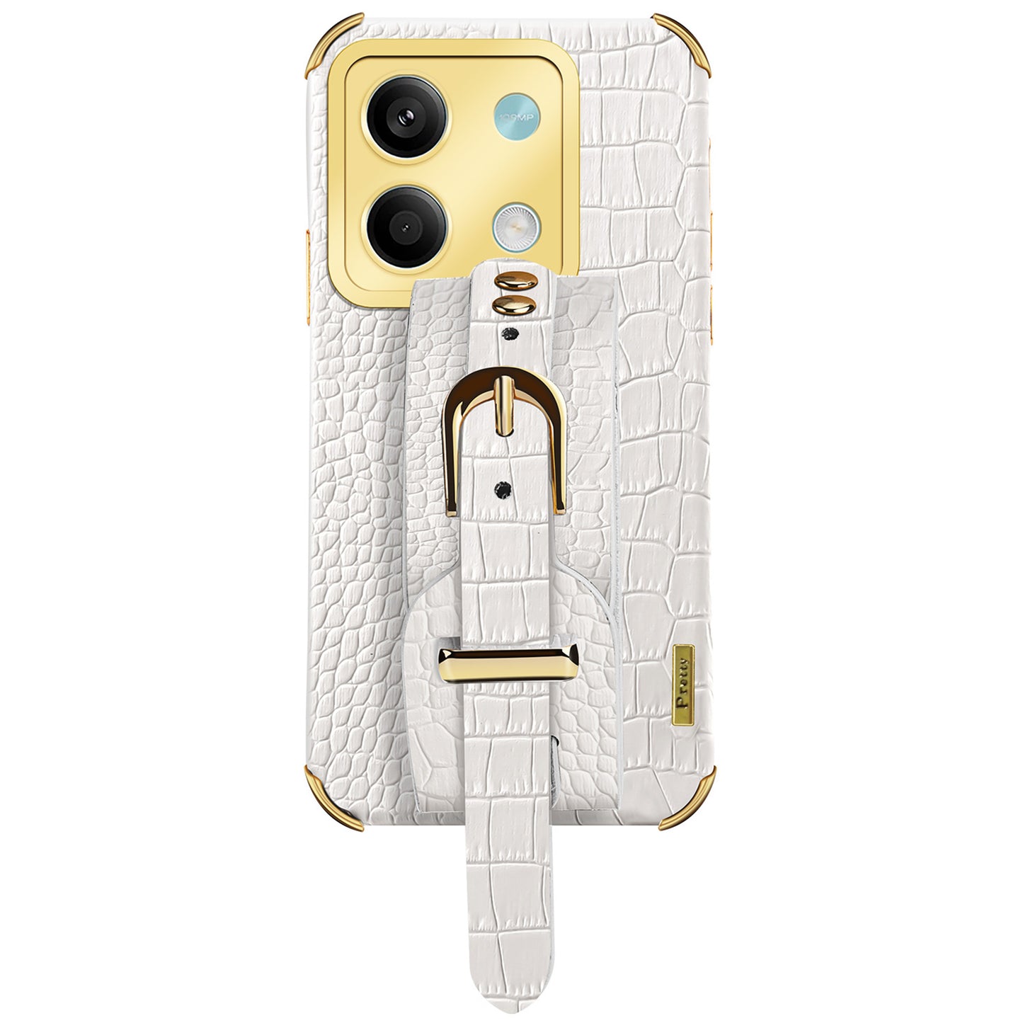 For Xiaomi Redmi Note 13 5G Case 6D Electroplating PU Leather+TPU Phone Cover with Wristband Kickstand - White