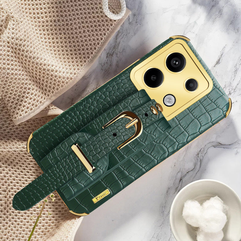 For Xiaomi Redmi Note 13 Pro 5G / Poco X6 5G Case PU Leather+TPU Wristband Phone Cover - Green